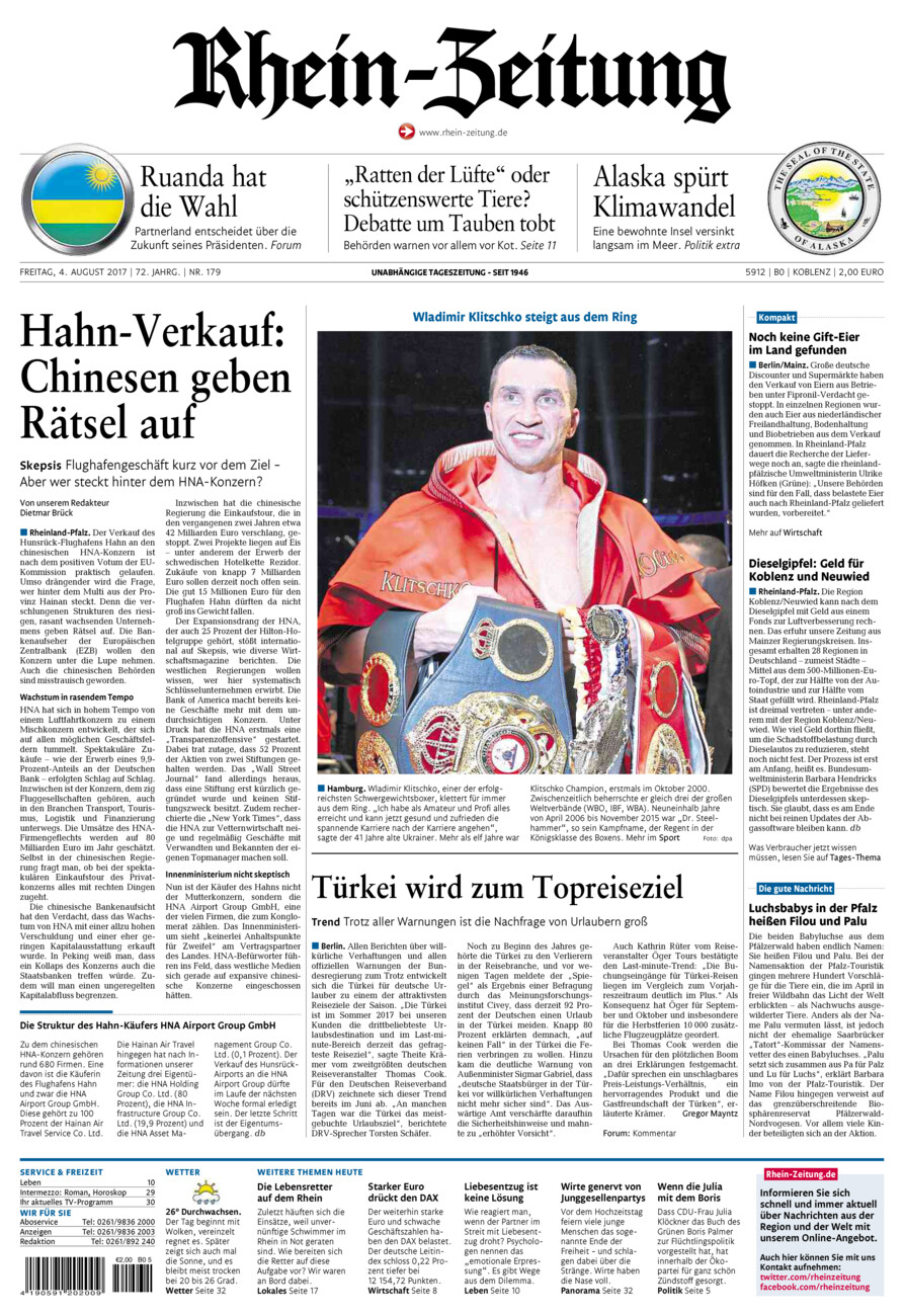 Rhein-Zeitung Koblenz & Region vom Freitag, 04.08.2017