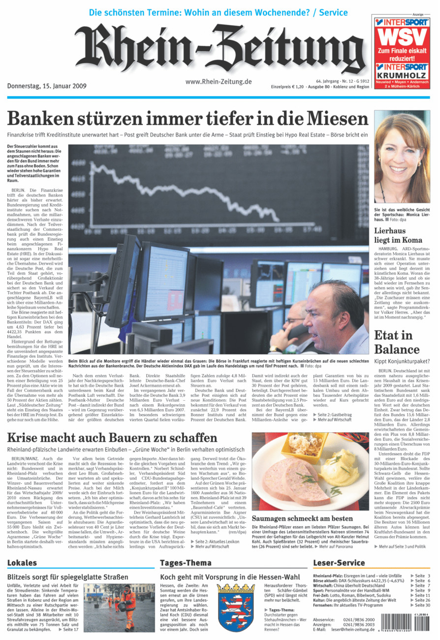 Rhein-Zeitung Koblenz & Region vom Donnerstag, 15.01.2009