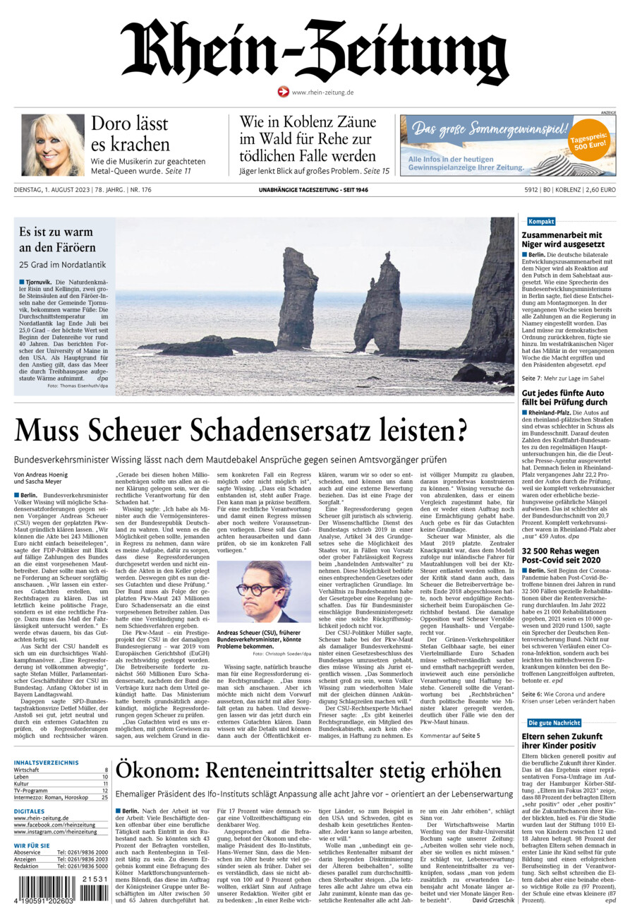Rhein-Zeitung Koblenz & Region vom Dienstag, 01.08.2023