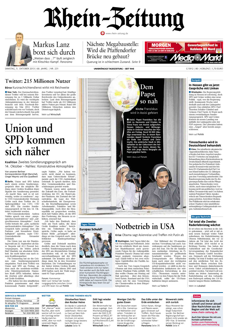 Rhein-Zeitung Koblenz & Region vom Samstag, 05.10.2013
