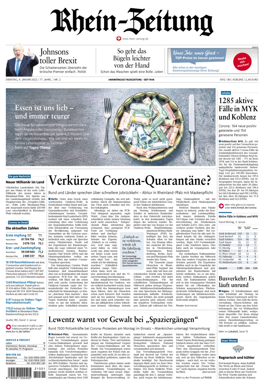 Rhein-Zeitung Koblenz & Region vom Dienstag, 04.01.2022
