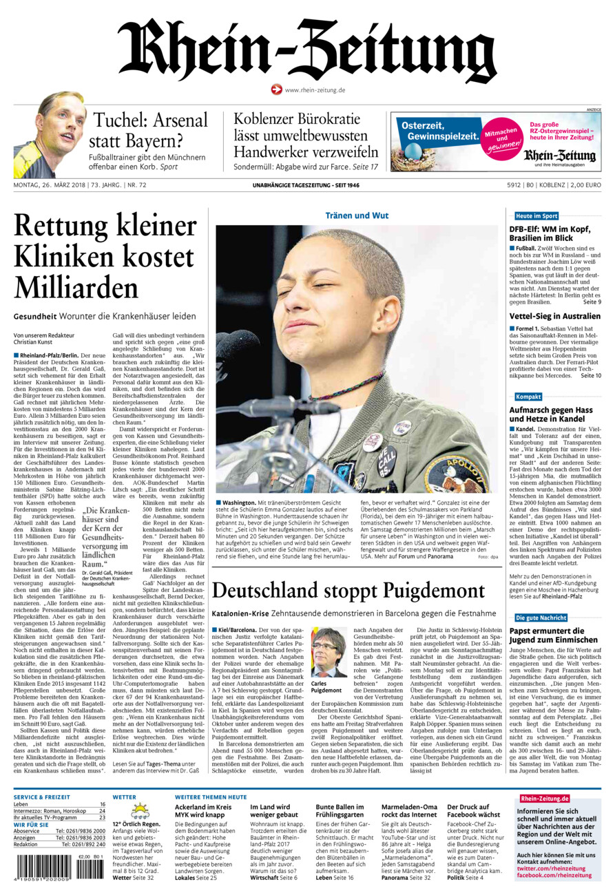Rhein-Zeitung Koblenz & Region vom Montag, 26.03.2018