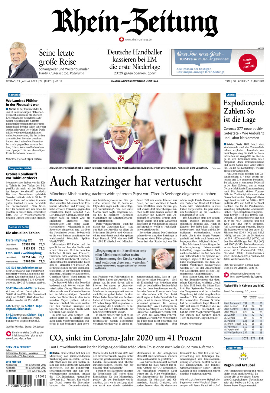 Rhein-Zeitung Koblenz & Region vom Freitag, 21.01.2022