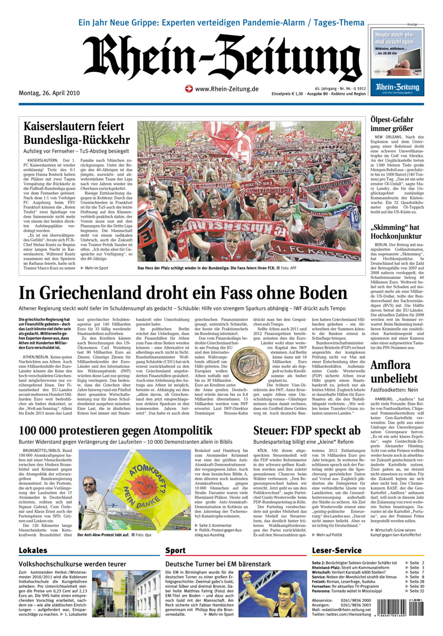 Rhein-Zeitung Koblenz & Region vom Montag, 26.04.2010