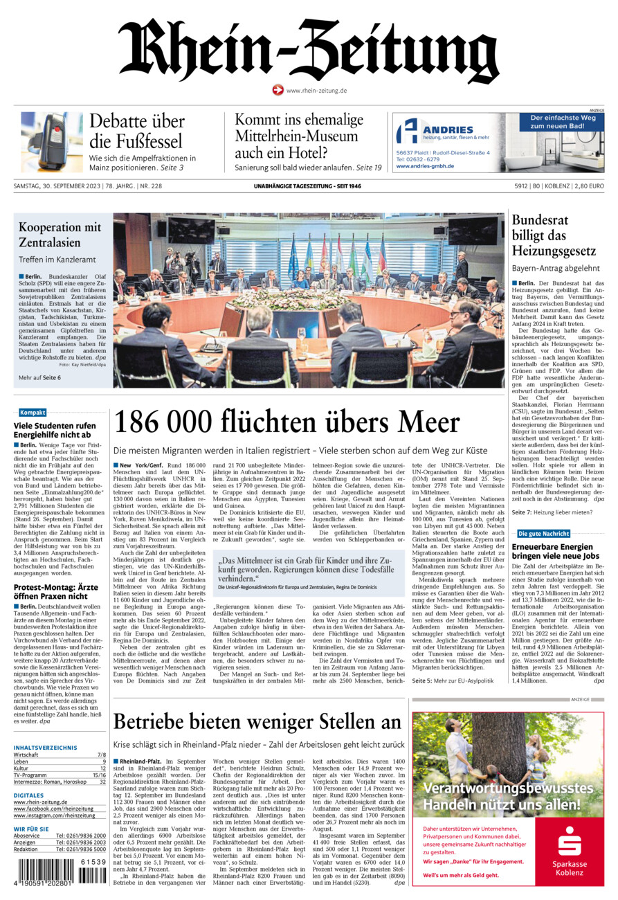 Rhein-Zeitung Koblenz & Region vom Samstag, 30.09.2023