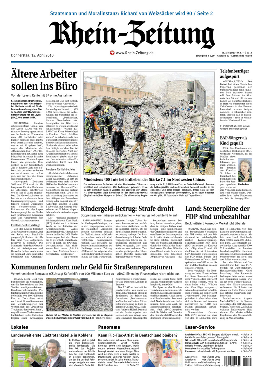 Rhein-Zeitung Koblenz & Region vom Donnerstag, 15.04.2010