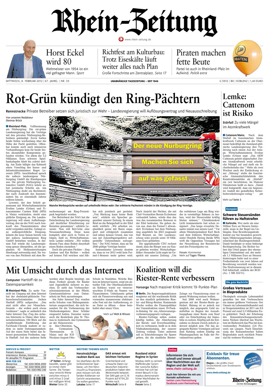 Rhein-Zeitung Koblenz & Region vom Mittwoch, 08.02.2012
