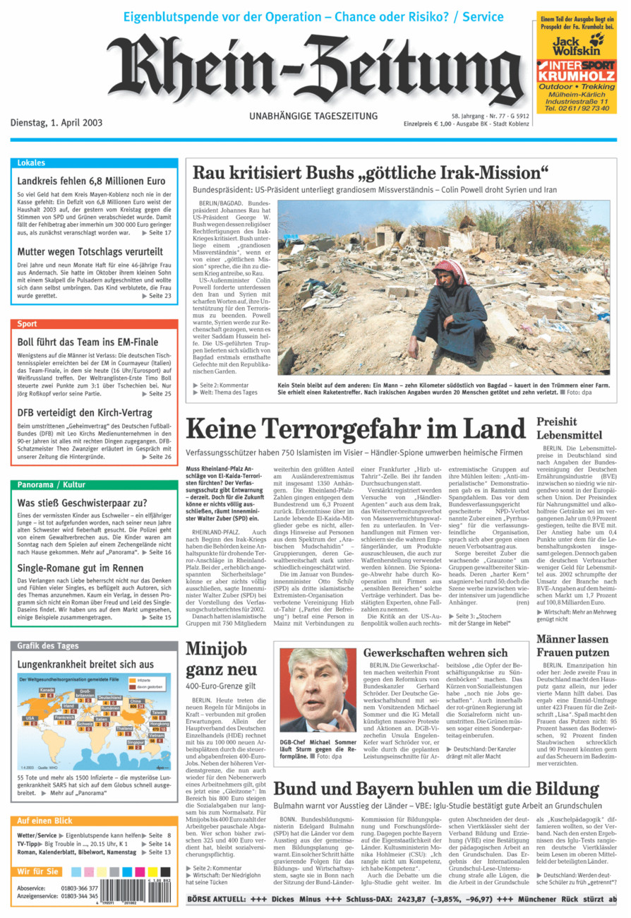 Rhein-Zeitung Koblenz & Region vom Dienstag, 01.04.2003