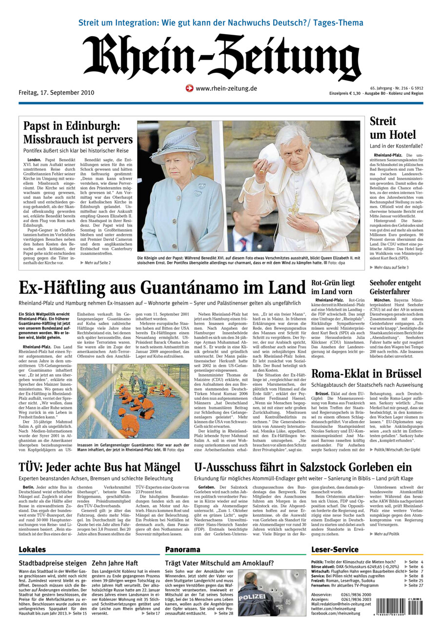 Rhein-Zeitung Koblenz & Region vom Freitag, 17.09.2010