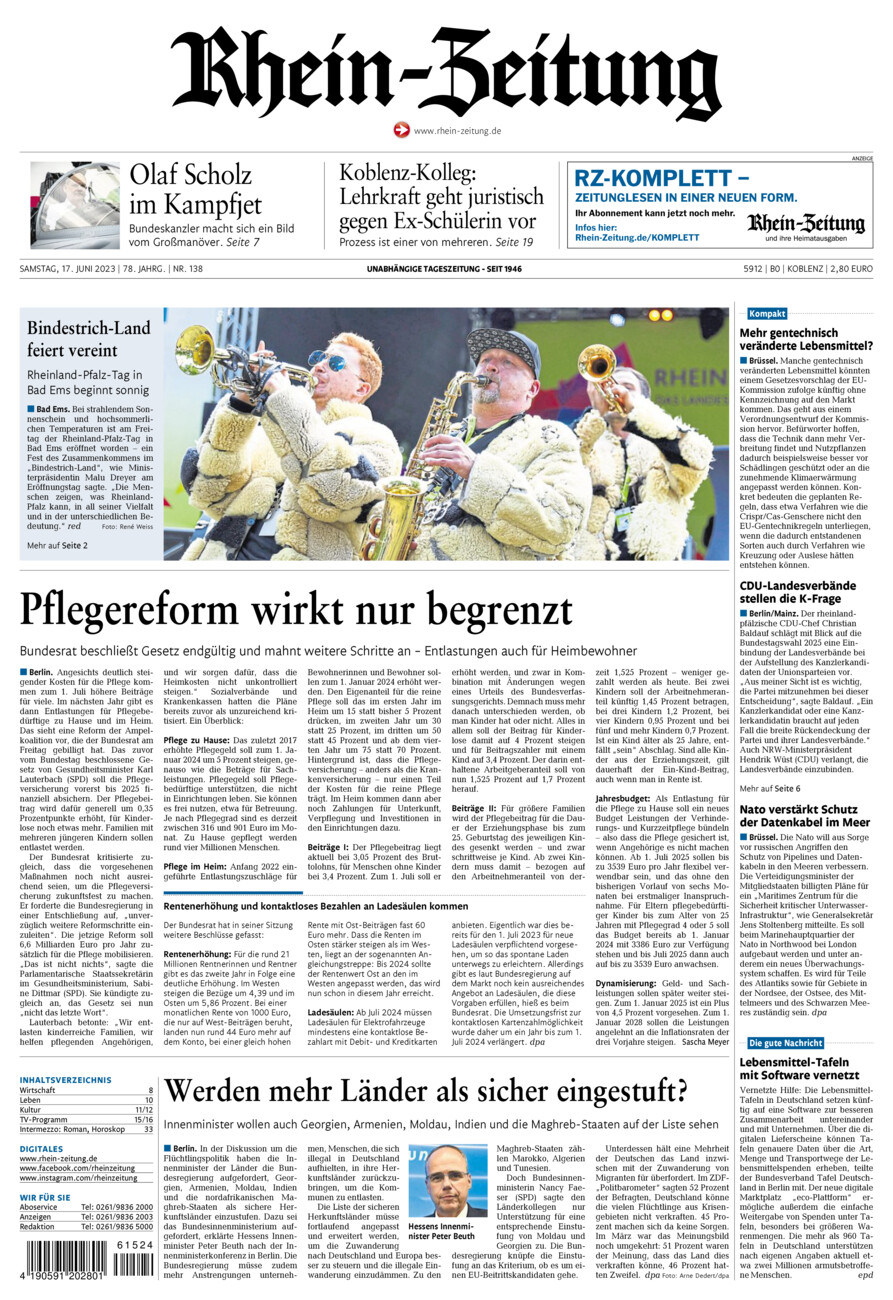 Rhein-Zeitung Koblenz & Region vom Samstag, 17.06.2023