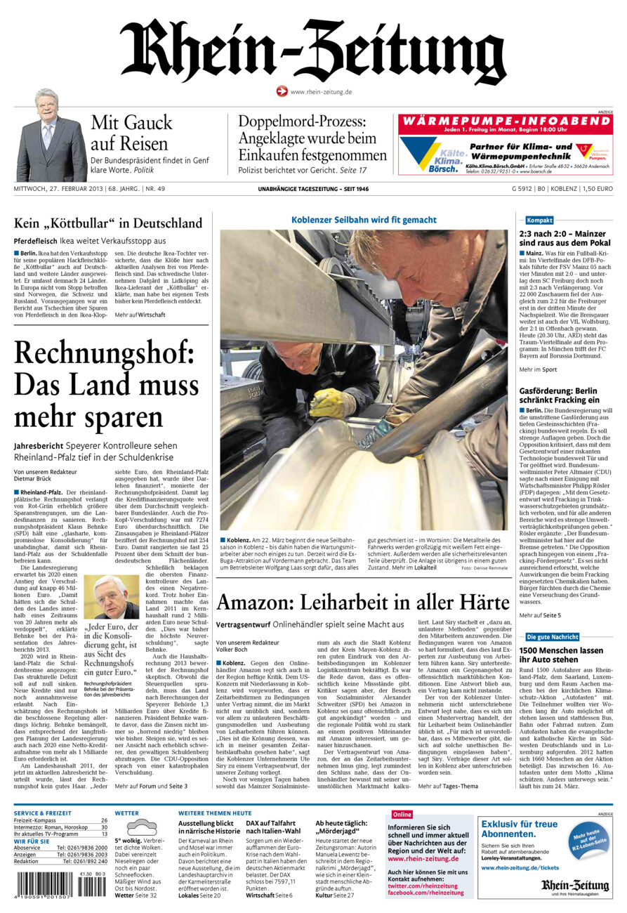 Rhein-Zeitung Koblenz & Region vom Mittwoch, 27.02.2013