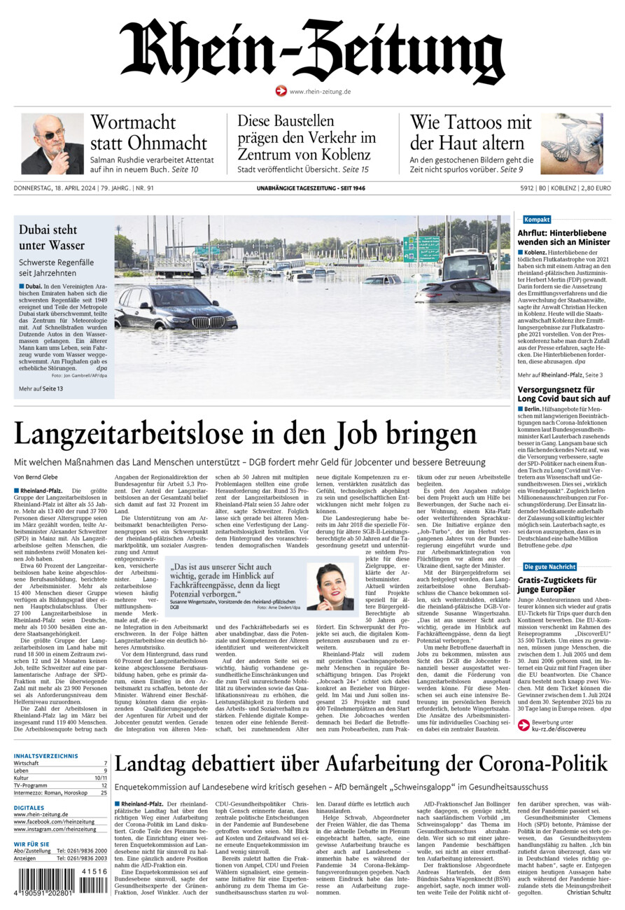 Rhein-Zeitung Koblenz & Region vom Donnerstag, 18.04.2024