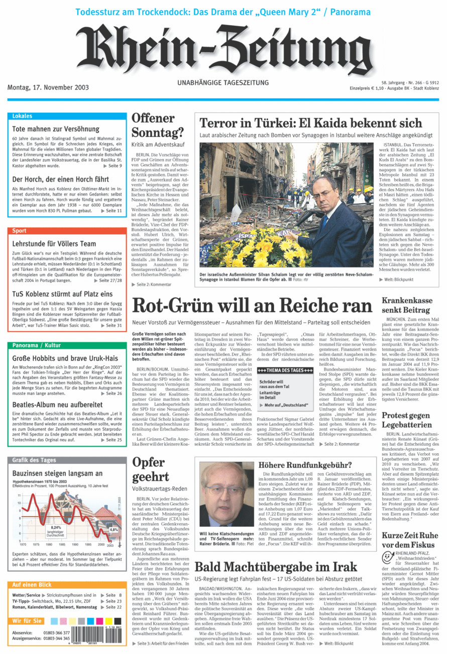 Rhein-Zeitung Koblenz & Region vom Montag, 17.11.2003