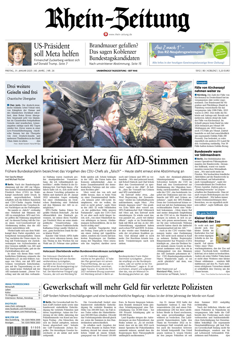 Rhein-Zeitung Koblenz & Region vom Freitag, 31.01.2025