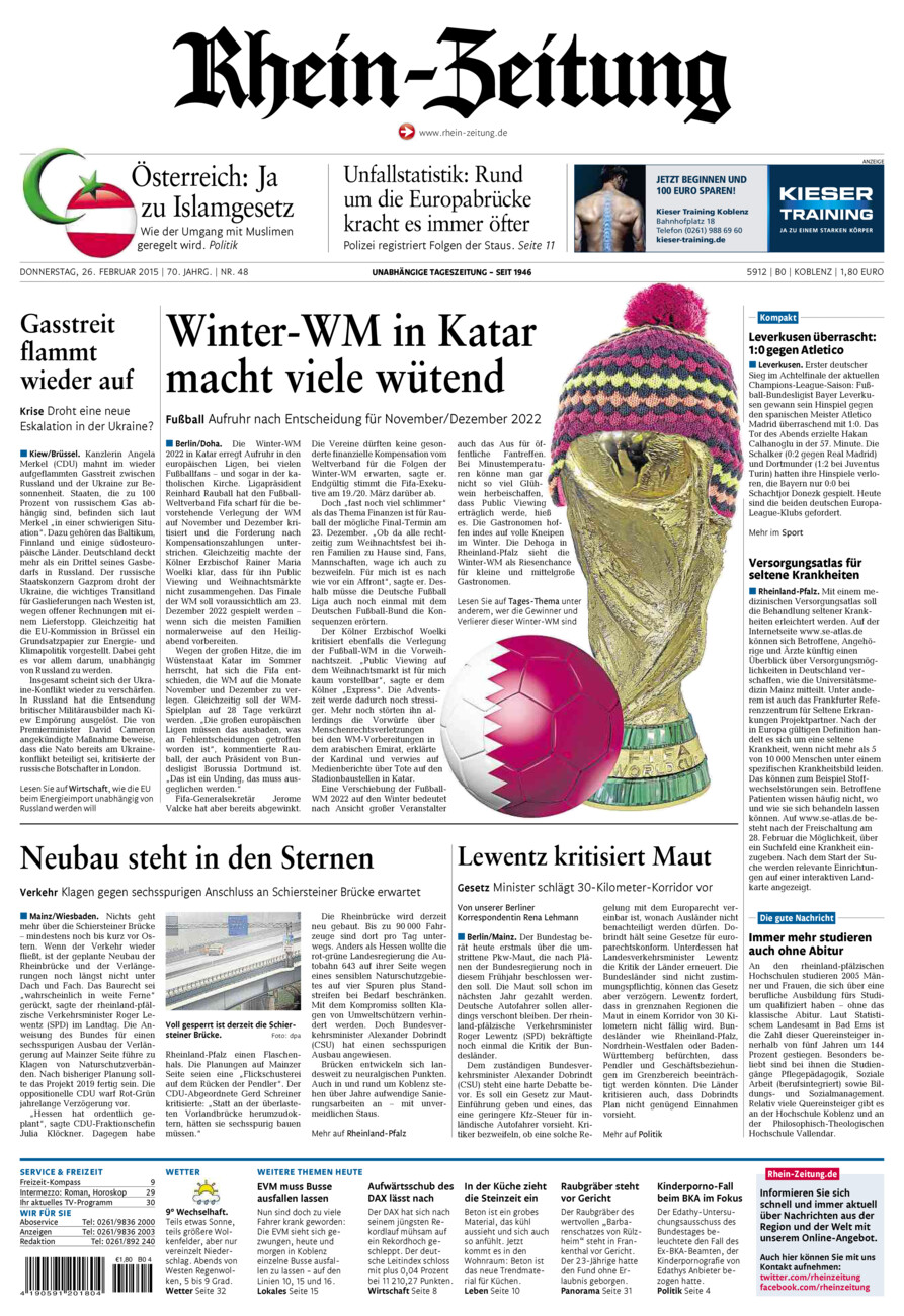 Rhein-Zeitung Koblenz & Region vom Donnerstag, 26.02.2015