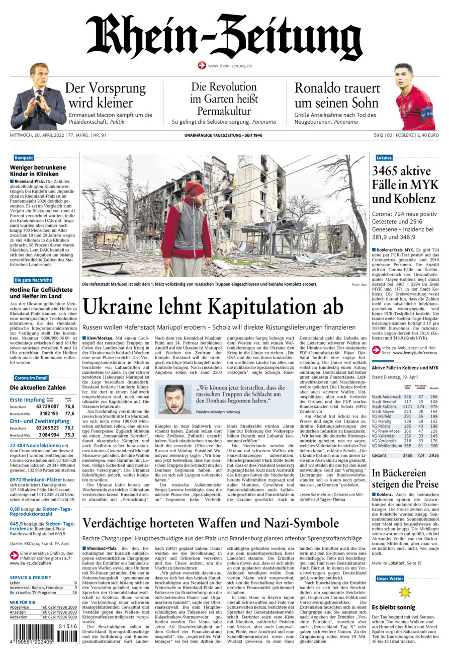 Rhein-Zeitung Koblenz & Region vom Mittwoch, 20.04.2022