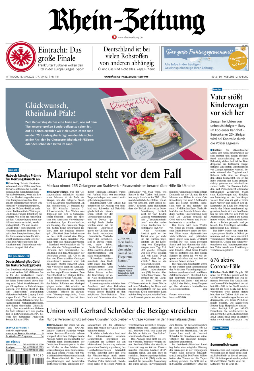 Rhein-Zeitung Koblenz & Region vom Mittwoch, 18.05.2022