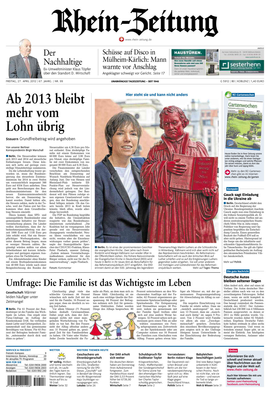 Rhein-Zeitung Koblenz & Region vom Freitag, 27.04.2012