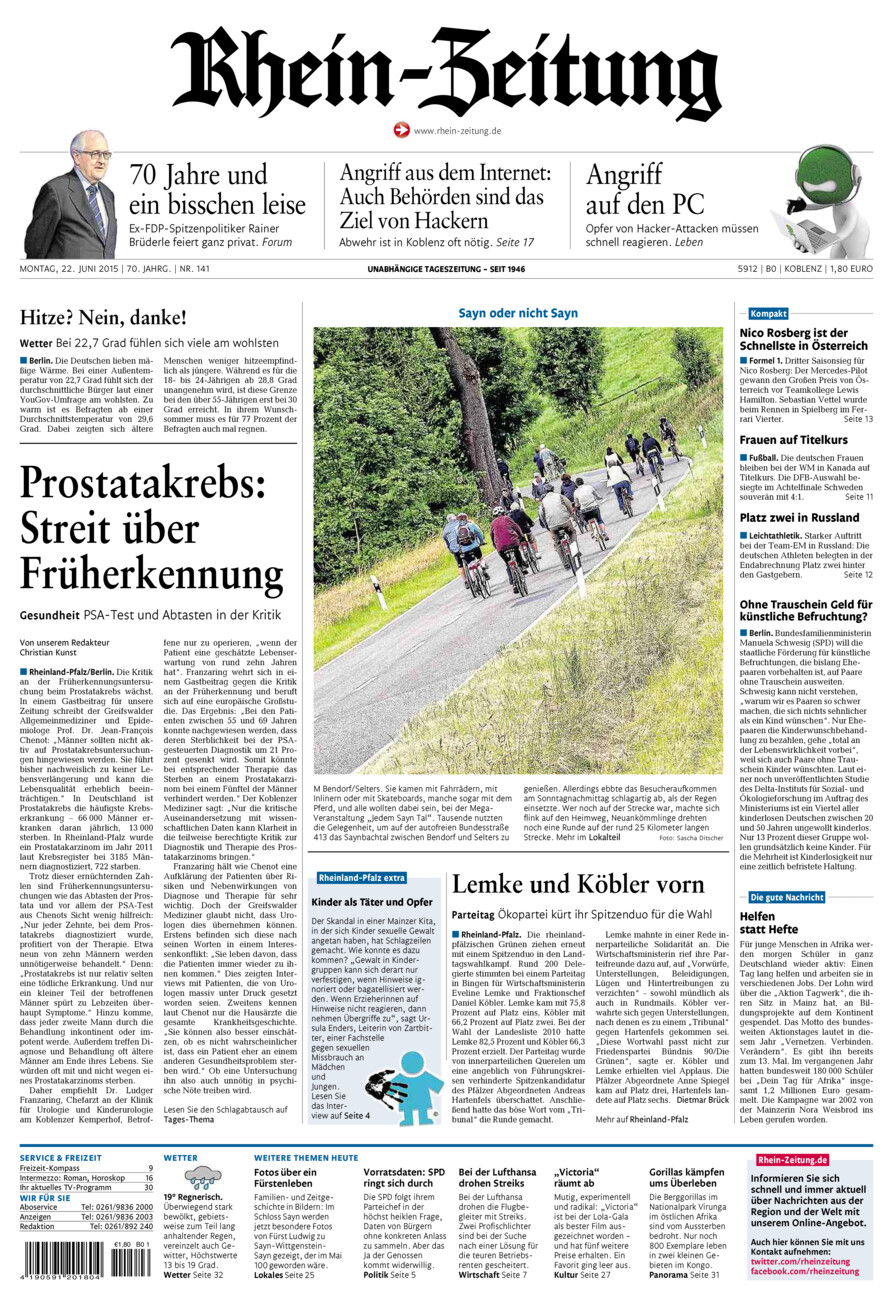 Rhein-Zeitung Koblenz & Region vom Montag, 22.06.2015