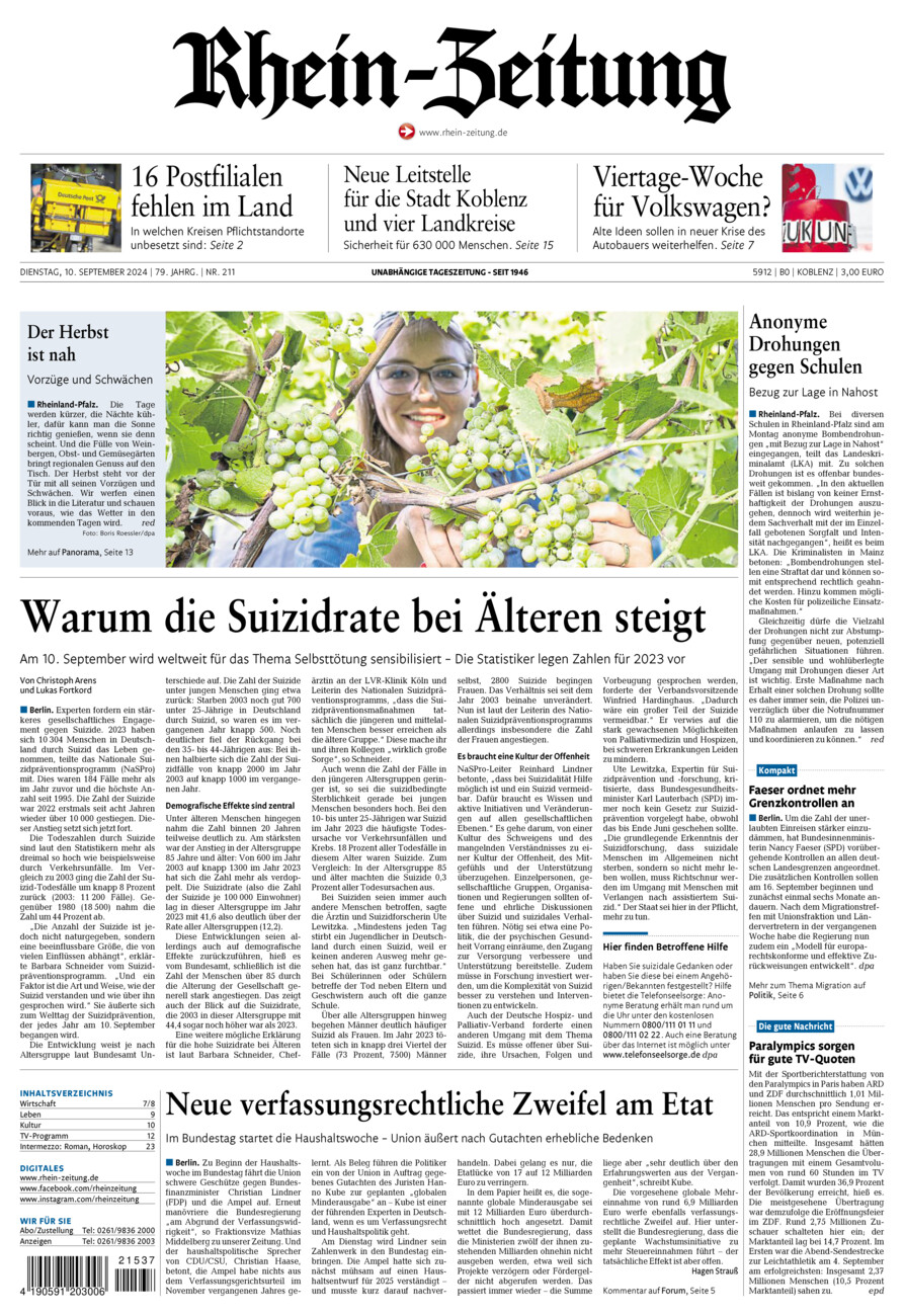 Rhein-Zeitung Koblenz & Region vom Dienstag, 10.09.2024