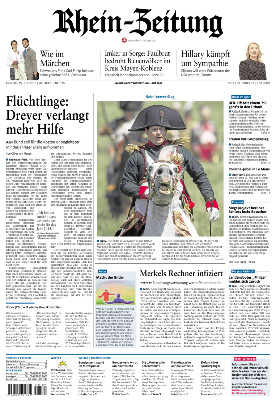 Rhein-Zeitung Koblenz & Region vom Montag, 15.06.2015