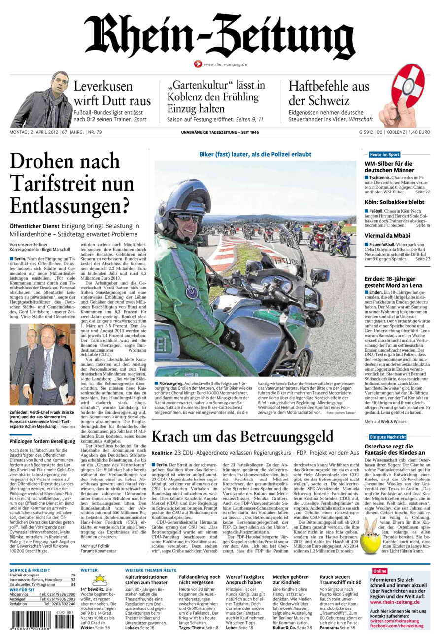 Rhein-Zeitung Koblenz & Region vom Montag, 02.04.2012