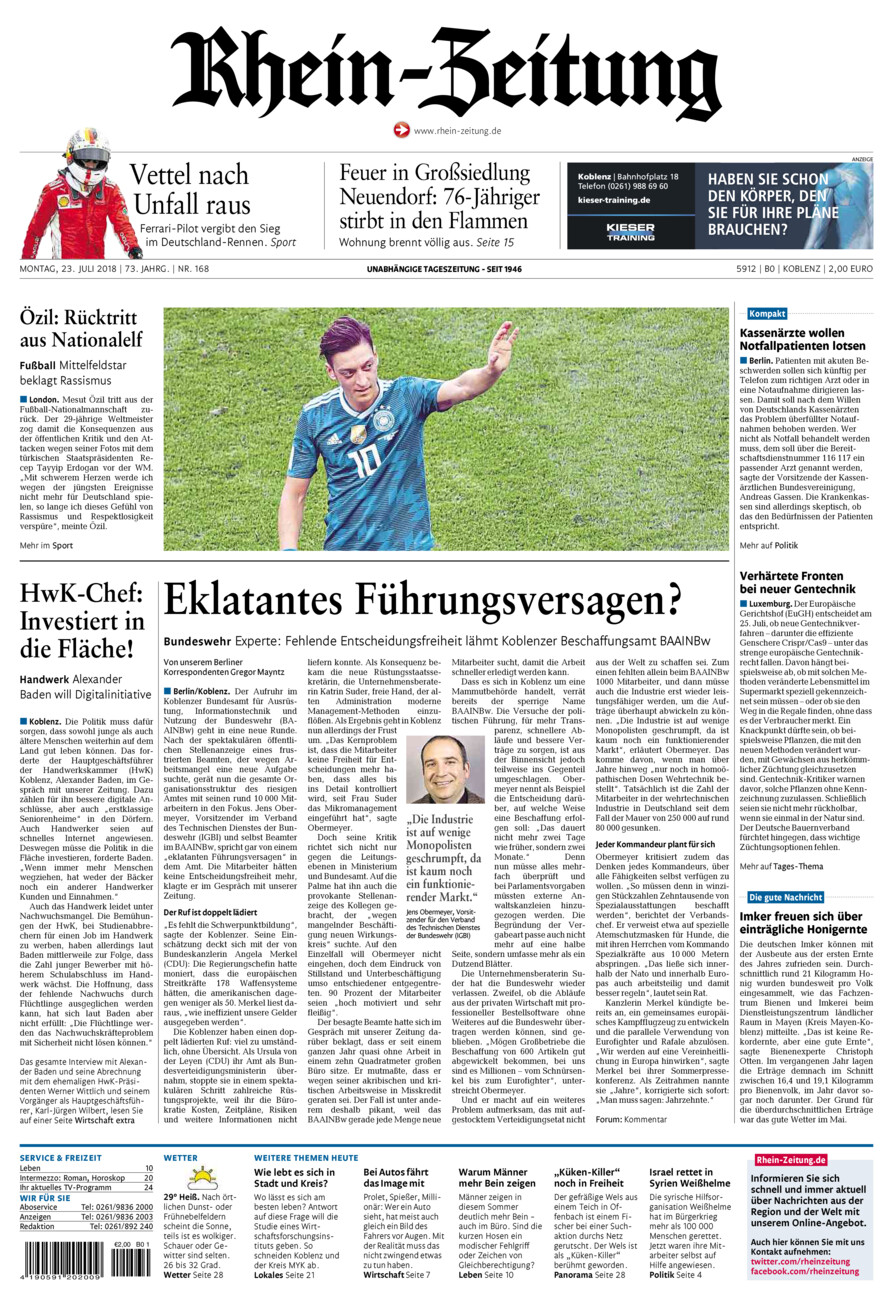 Rhein-Zeitung Koblenz & Region vom Montag, 23.07.2018