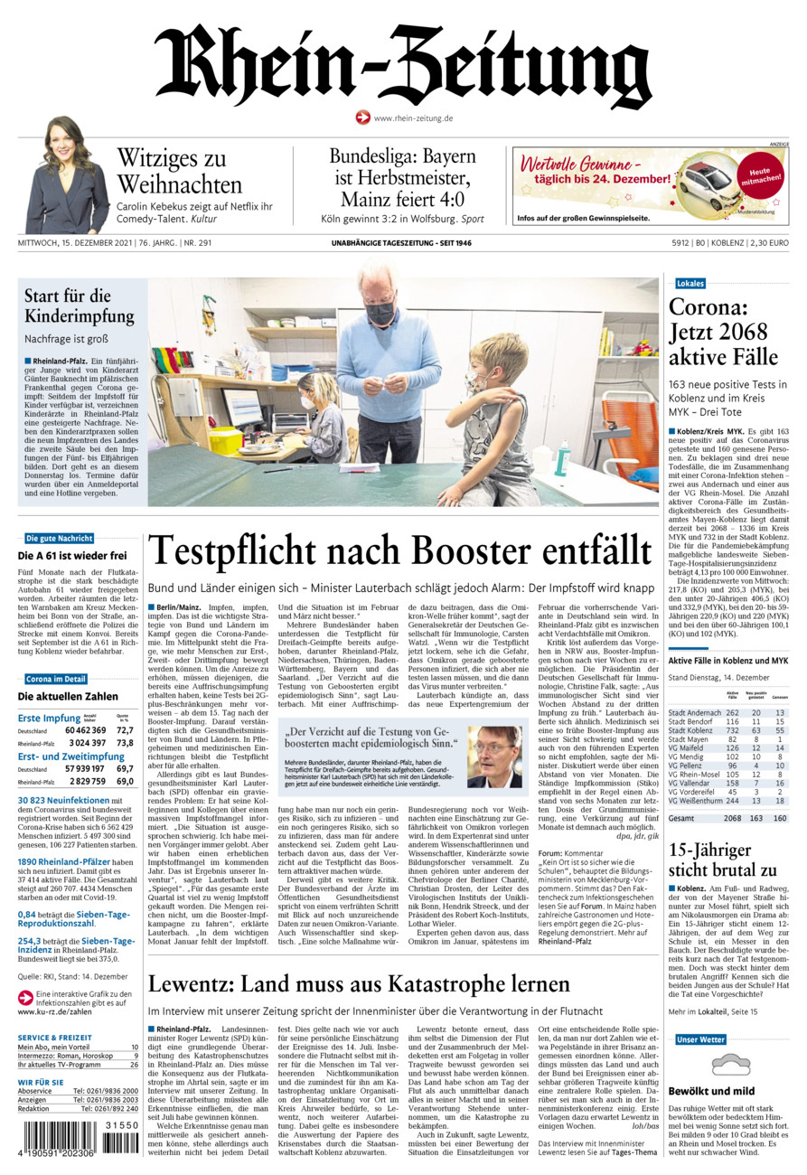 Rhein-Zeitung Koblenz & Region vom Mittwoch, 15.12.2021