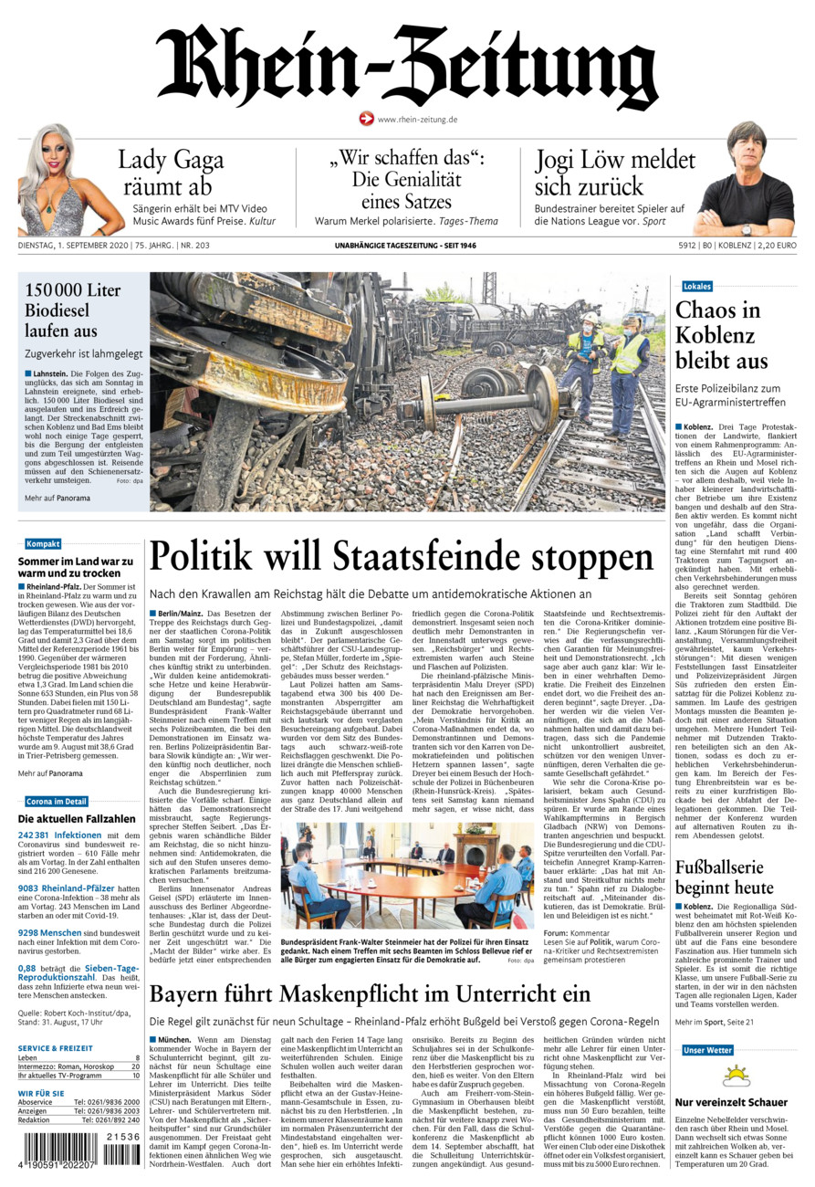 Rhein-Zeitung Koblenz & Region vom Dienstag, 01.09.2020