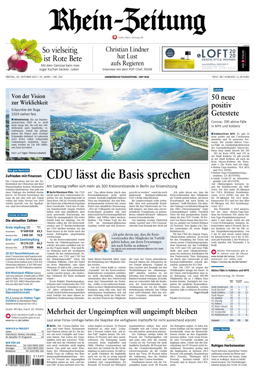 Rhein-Zeitung Koblenz & Region vom Freitag, 29.10.2021
