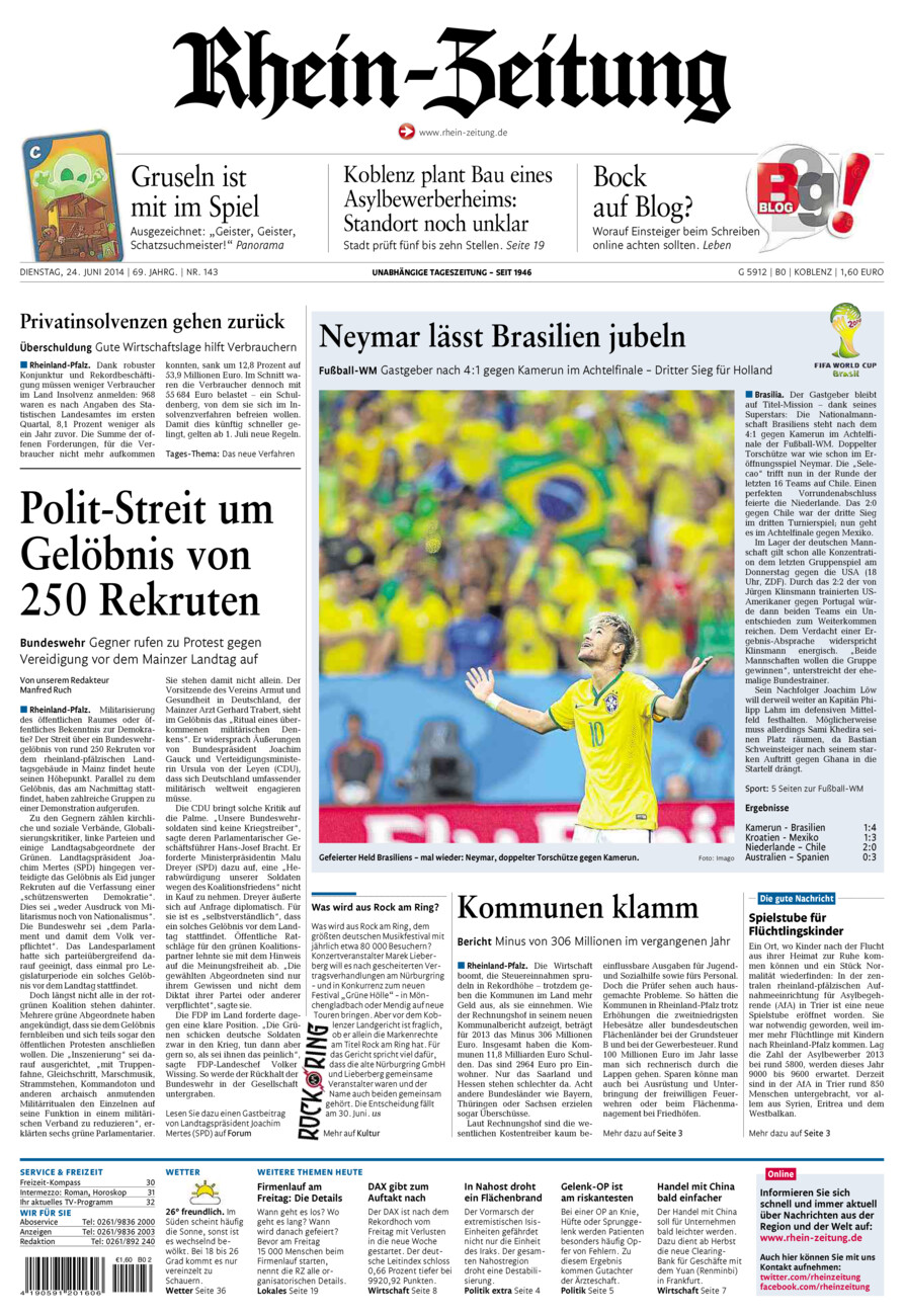 Rhein-Zeitung Koblenz & Region vom Dienstag, 24.06.2014