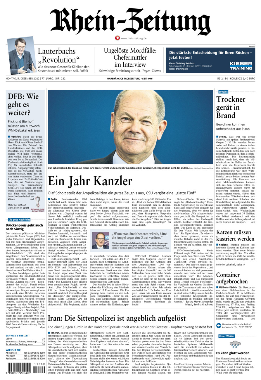 Rhein-Zeitung Koblenz & Region vom Montag, 05.12.2022