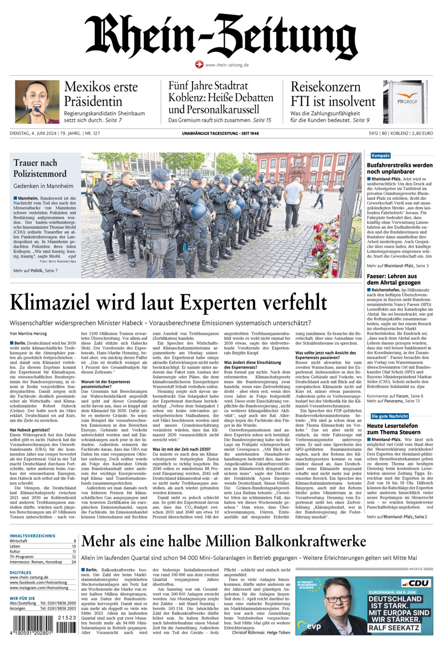 Rhein-Zeitung Koblenz & Region vom Dienstag, 04.06.2024