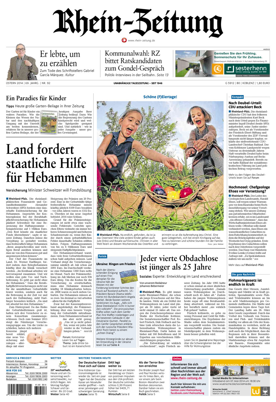 Rhein-Zeitung Koblenz & Region vom Samstag, 19.04.2014
