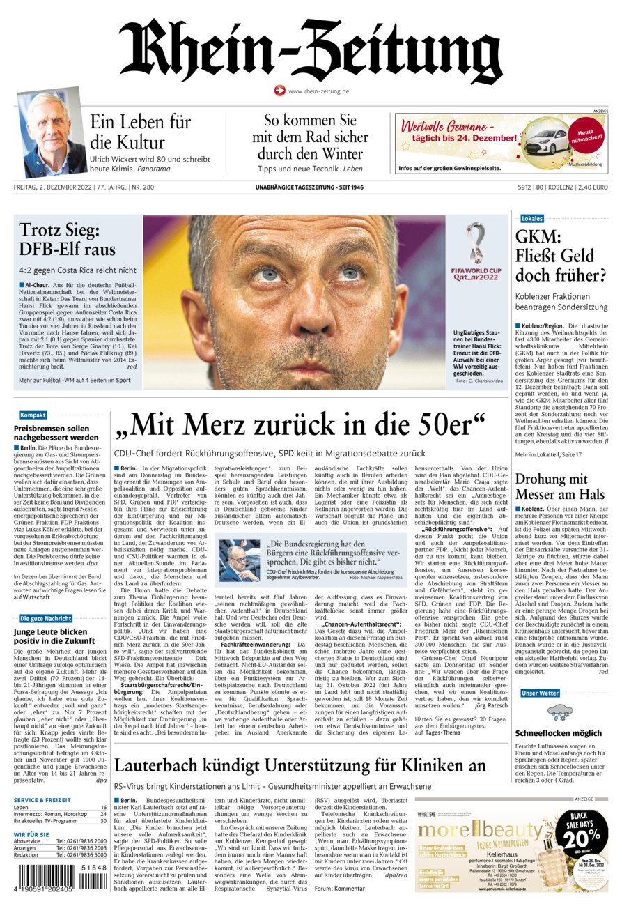 Rhein-Zeitung Koblenz & Region vom Freitag, 02.12.2022