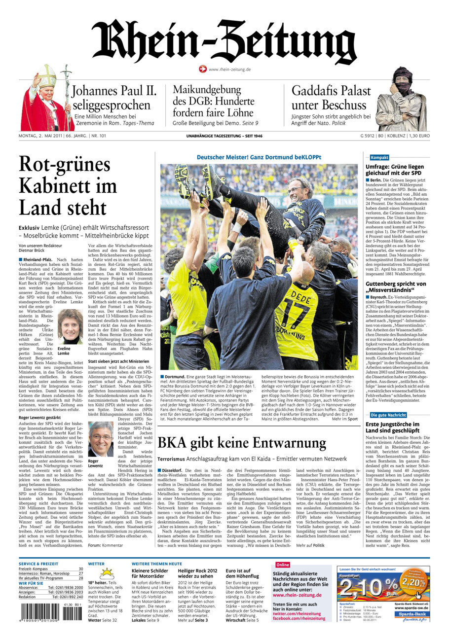 Rhein-Zeitung Koblenz & Region vom Montag, 02.05.2011