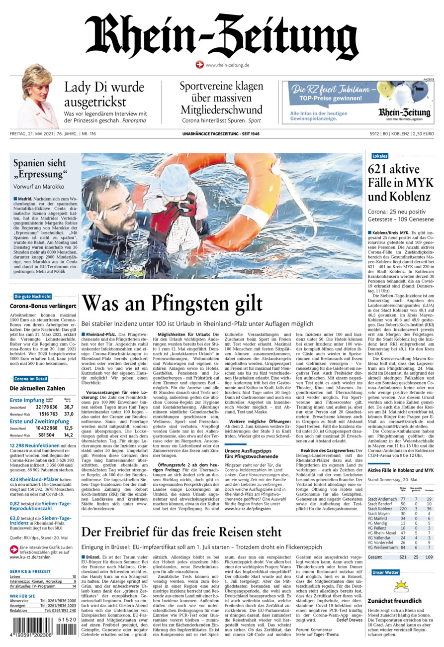 Rhein-Zeitung Koblenz & Region vom Freitag, 21.05.2021