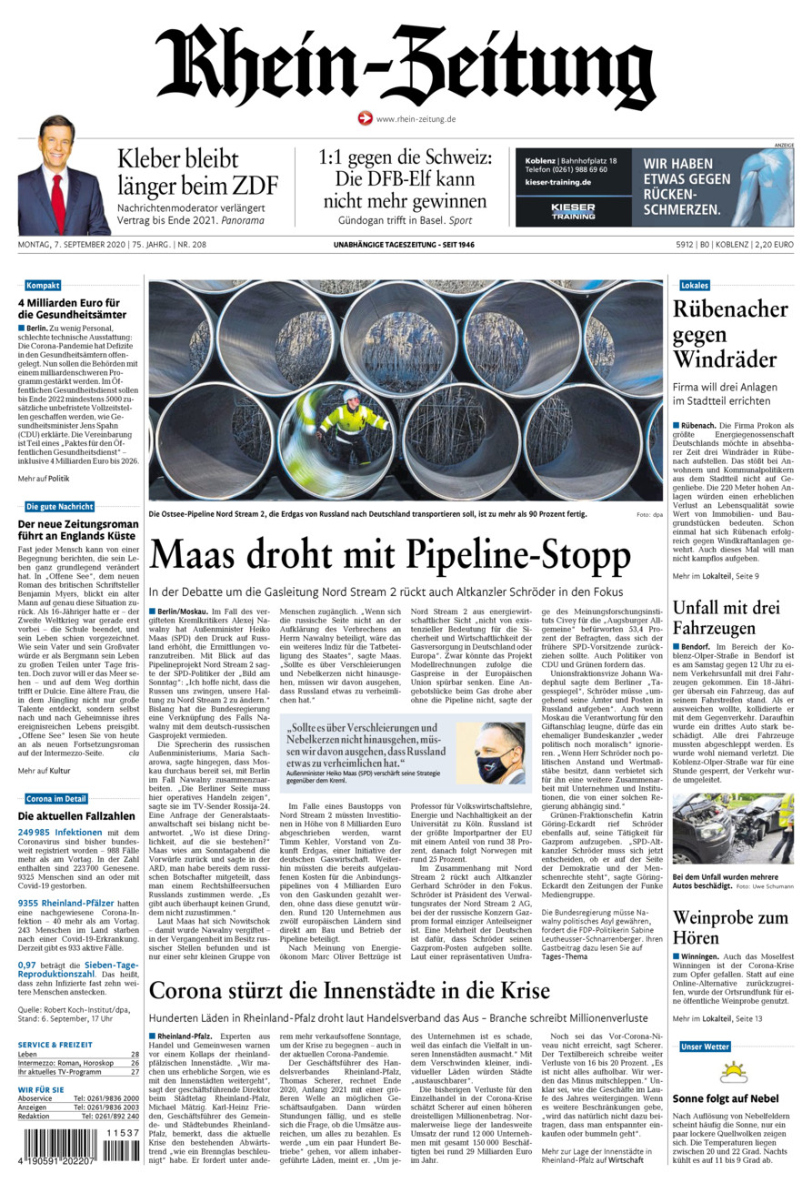 Rhein-Zeitung Koblenz & Region vom Montag, 07.09.2020