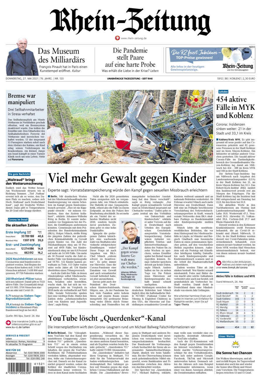 Rhein-Zeitung Koblenz & Region vom Donnerstag, 27.05.2021