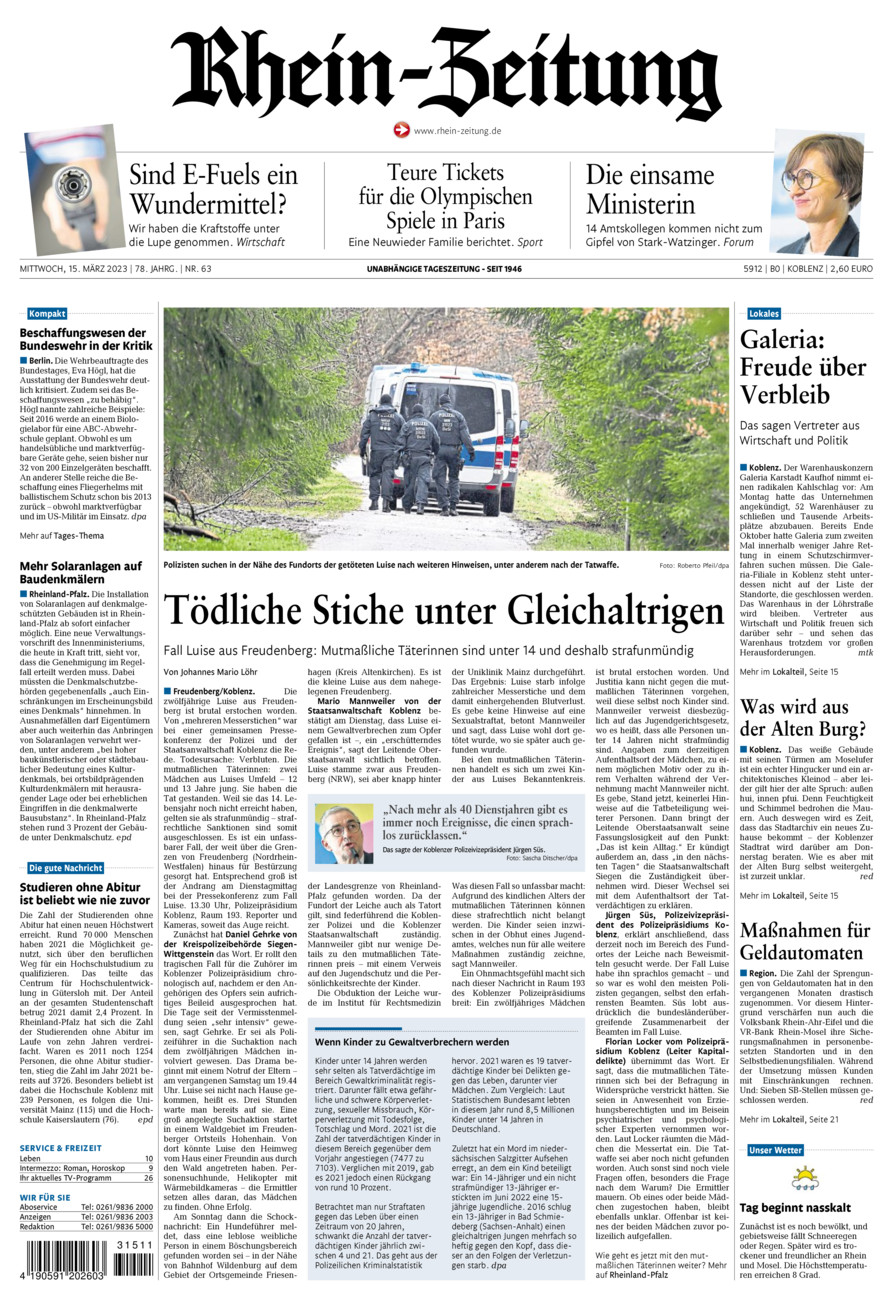 Rhein-Zeitung Koblenz & Region vom Mittwoch, 15.03.2023