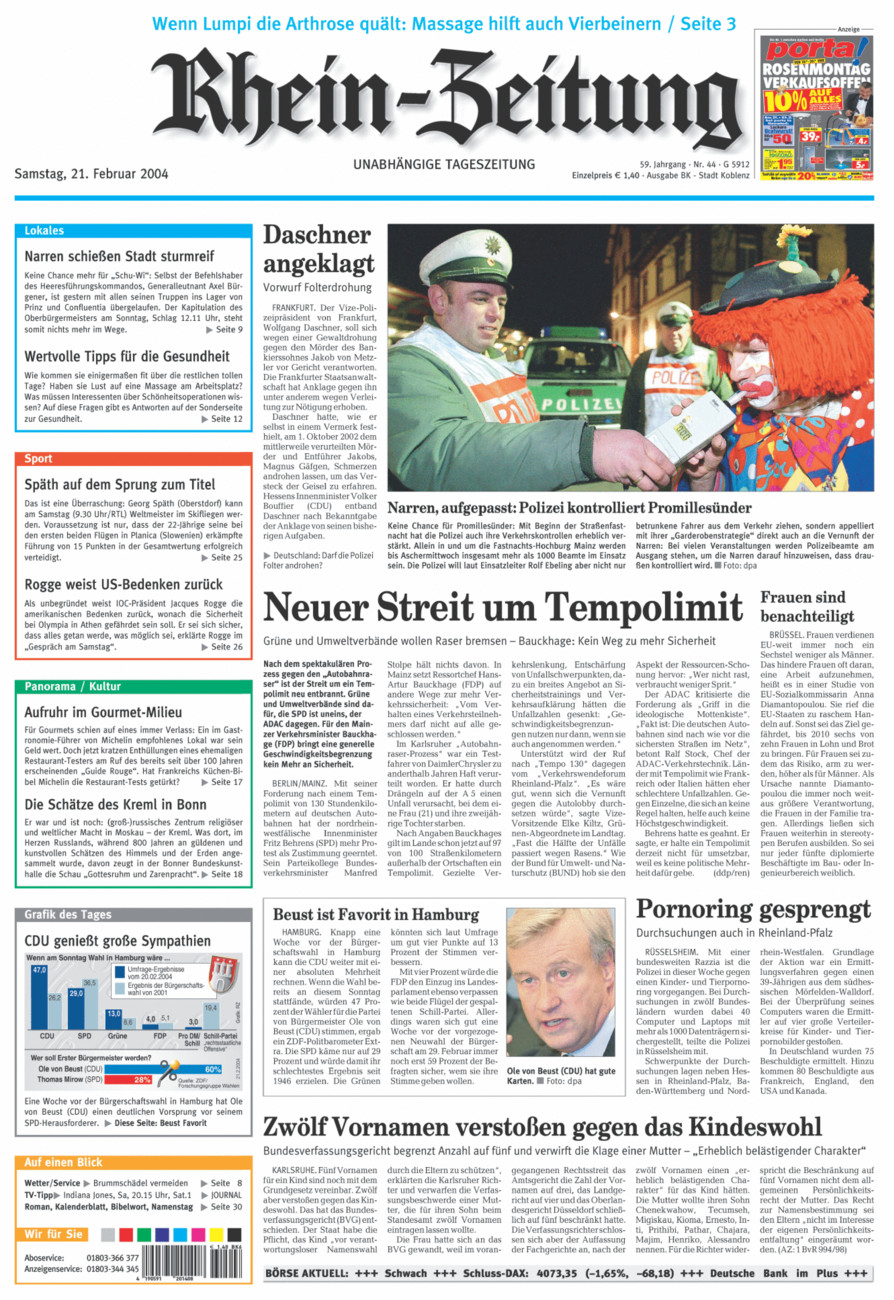 Rhein-Zeitung Koblenz & Region vom Samstag, 21.02.2004