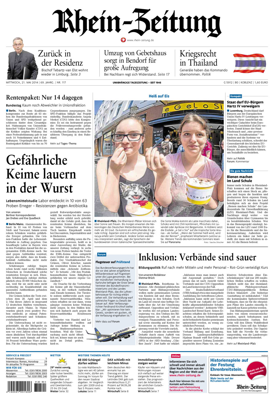 Rhein-Zeitung Koblenz & Region vom Mittwoch, 21.05.2014