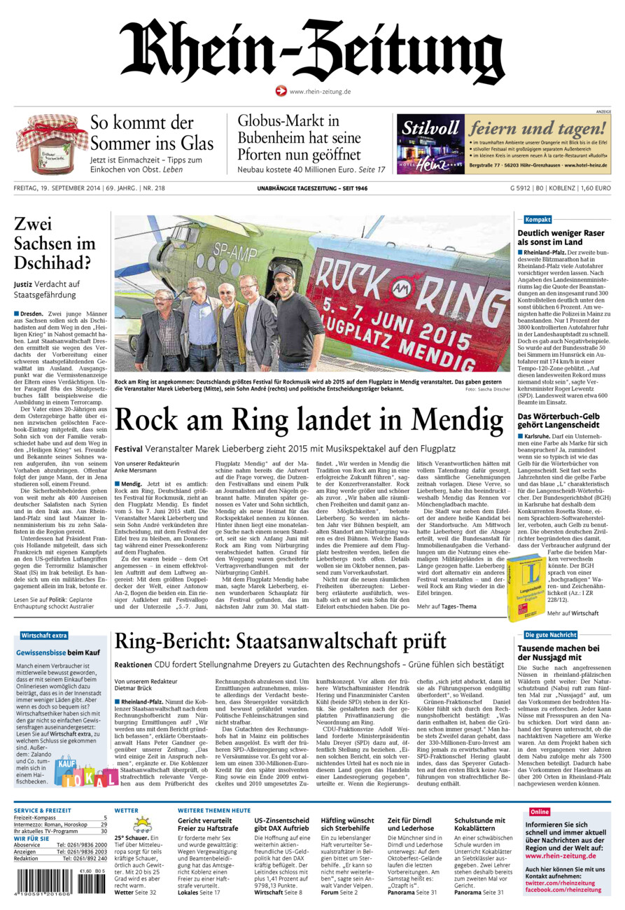 Rhein-Zeitung Koblenz & Region vom Freitag, 19.09.2014