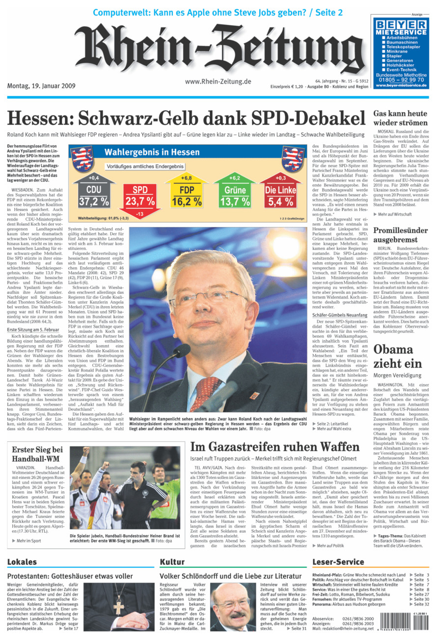 Rhein-Zeitung Koblenz & Region vom Montag, 19.01.2009
