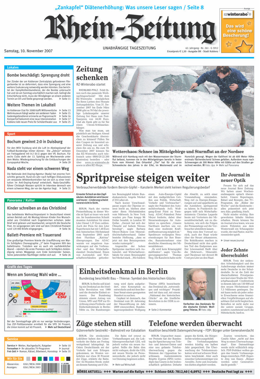 Rhein-Zeitung Koblenz & Region vom Samstag, 10.11.2007
