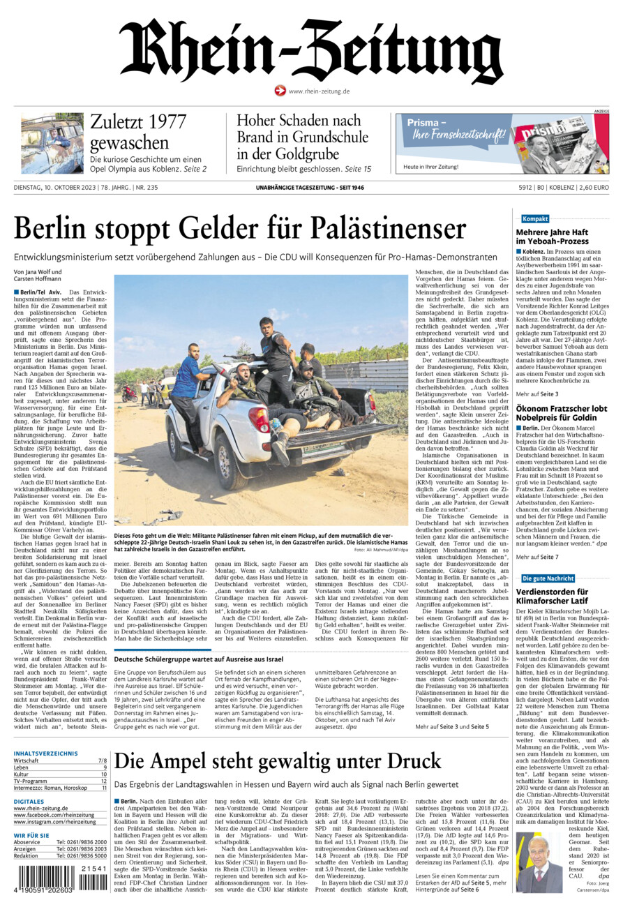Rhein-Zeitung Koblenz & Region vom Dienstag, 10.10.2023