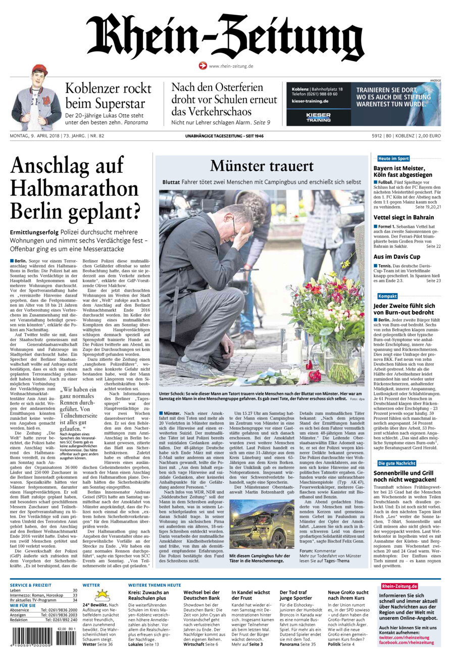 Rhein-Zeitung Koblenz & Region vom Montag, 09.04.2018