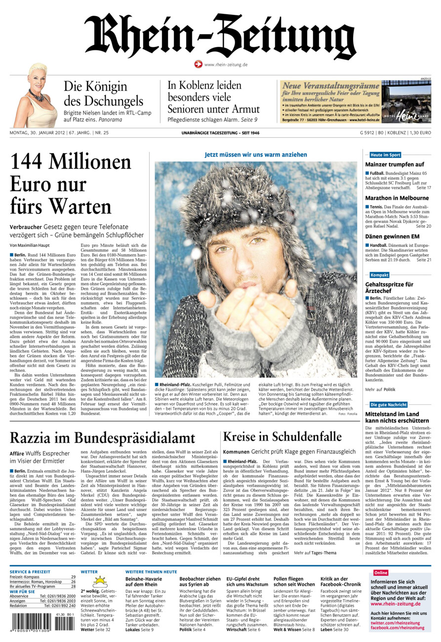 Rhein-Zeitung Koblenz & Region vom Montag, 30.01.2012