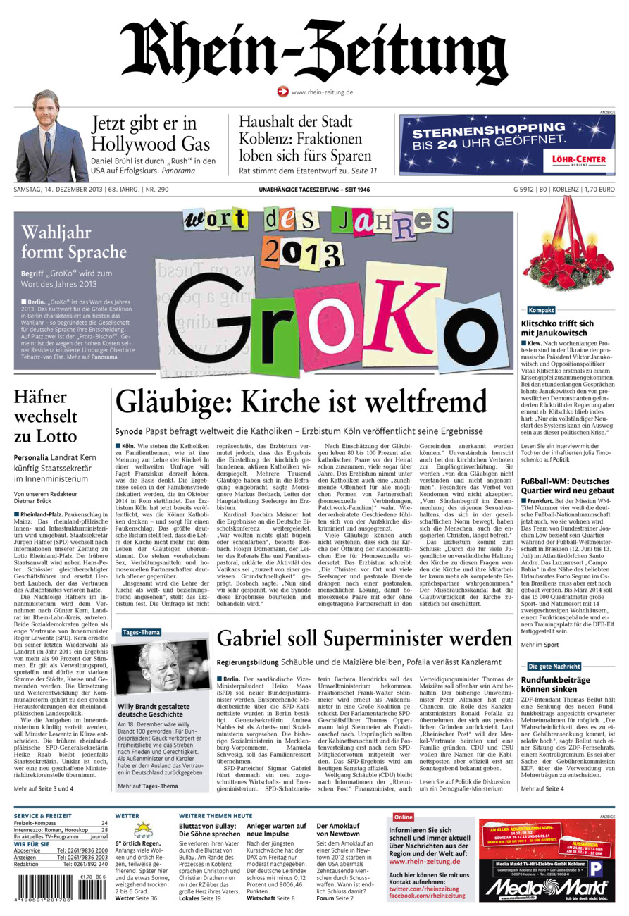 Rhein-Zeitung Koblenz & Region vom Samstag, 14.12.2013