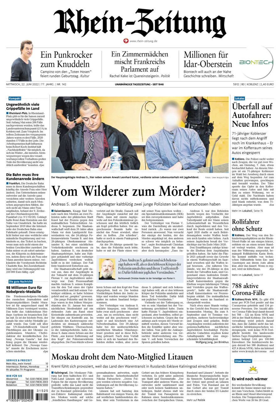 Rhein-Zeitung Koblenz & Region vom Mittwoch, 22.06.2022